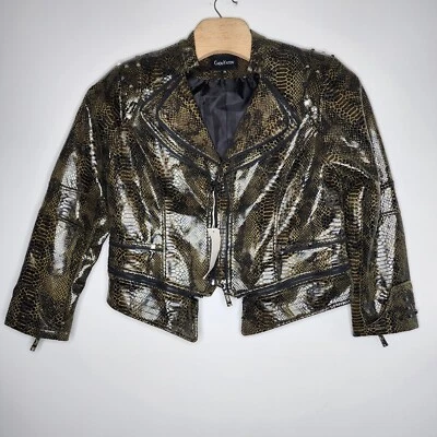 CHOUYATOU Jacket Womens Size XXL Snake Print Moto Zip Detail Short Edgy NWT - Image 1 of 4