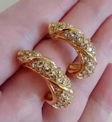 2Ct Round Created Diamonds Hoop Women Engagement Earrings 14K Yellow Gold Finish - Image 1 of 3