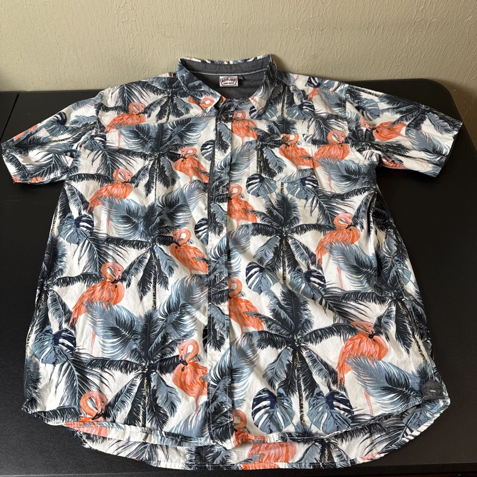 Ron Jon Surf Shop Button Up Shirt 2XL Pink Flamingo tree All Over Print - Image 1 of 4