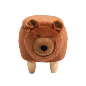 Home 2 Office Animal Storage Kids Polyester Ottoman with Wood Legs Bear Brown - Picture 1 of 9