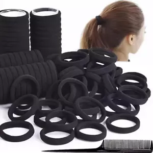 200PCS Black Hair Ties for Women Girls Seamless Thick Hair Band Elastic Hair Tie - Picture 1 of 7