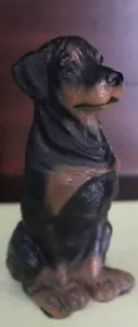 Realistic, Seated Black and Brown Rottweiler Dog Statue Figurine 6.5" - Picture 1 of 5