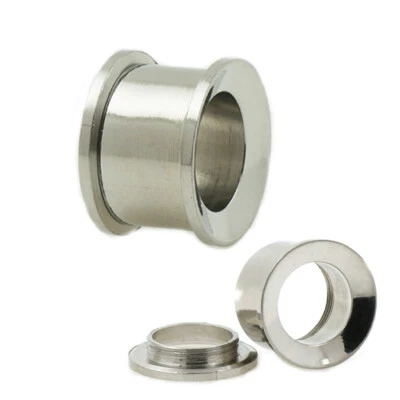 Stahl Flesh Tunnel Ohr Piercing Plug Innengewinde 4mm-14mm breiter Rand Silber - Bild 1 von 4