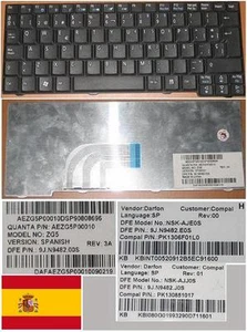 Keyboard qwerty Spanish Acer ZG5 NSK-AJJ0S 9J.N9482.J0S PK130851017 KB.I080G.019 - Picture 1 of 1