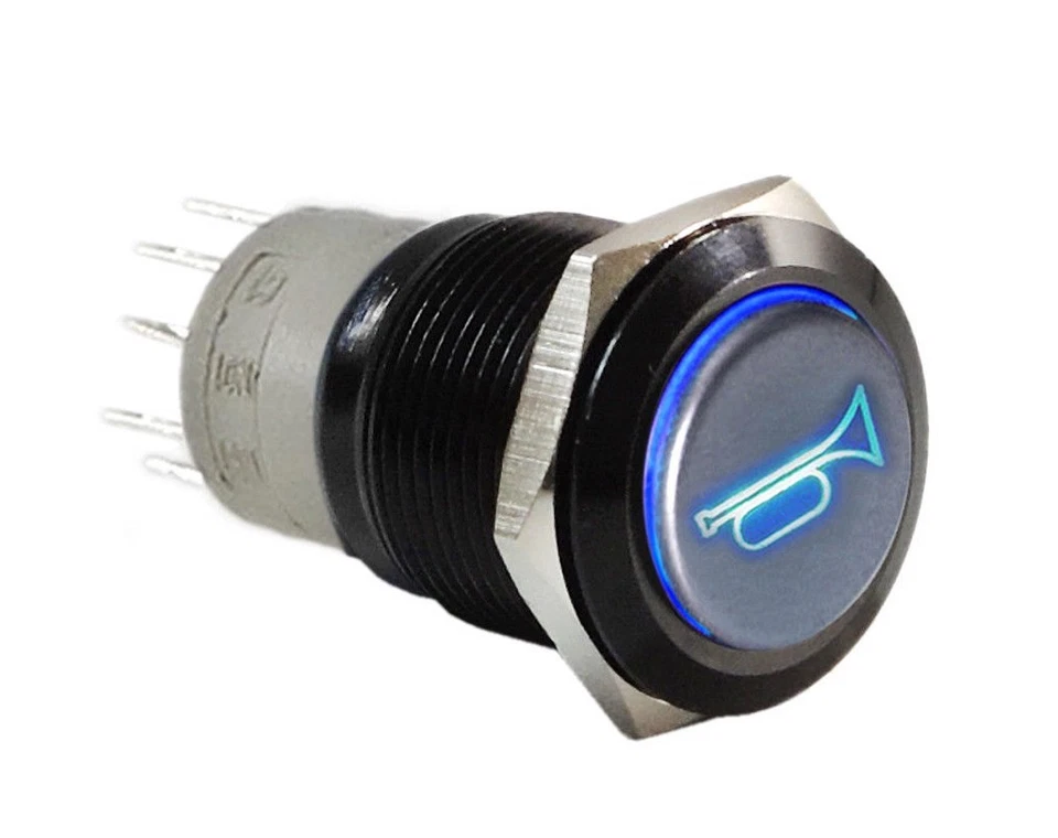 12V 19mm Momentary BLUE LED  Marine Car Stainless Horn Push Button Light Switch  - Image 1 of 1