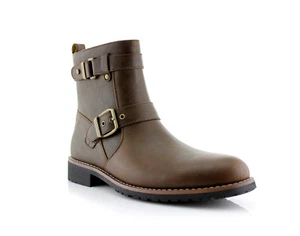 Polar Fox WYATT Men's Zippered Motorcycle Hiking Buckle Round-toe Fashion Boots - Picture 1 of 19