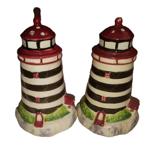 Scottish Lighthouse Vintage Salt & Pepper Shakers Collectors Red, Black, White - Picture 1 of 5