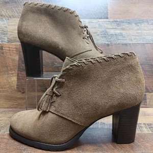 Lauren Ralph Lauren Women’s Lace Up Block Tan Suede Heel Booties Size 8B - Picture 1 of 8