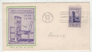 1939 PRINTING PRESS 300th ANNIV. 857-15A UNKNOWN PURPLE/GREEN COLOR VAR. - Picture 1 of 1