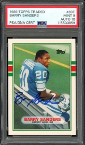 1989 Topps negociado #83T Barry Sanders novato automático patio Detroit Lions PSA 9 automático 10 - Imagen 1 de 2