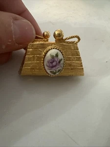 Vintage Porcelain And Gold Tone Purse Pill Case - Picture 1 of 6