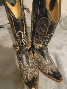 Corral Vintage Black Cross Wing Womens Cowboy Boots 9 1/2 M - Picture 1 of 7