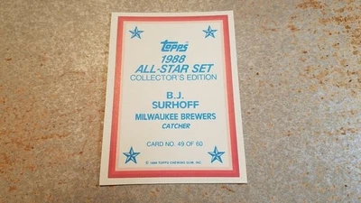 B.J. Surhoff 1988 Topps All-Star Game Commemorative BLANK FRONT ODDBALL WOW - Image 1 of 2