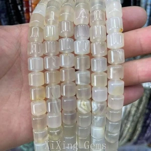 10 mm Natur Weiß Achat Zylinder Eimer Form Zwischenring Perlen für Schmuck Herstellung - Bild 1 von 6