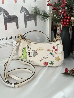 Bolsa de ombro Coach Sketch Teri nova com etiquetas bege dourado tiracolo bolsa de mão - Imagem 1 de 4