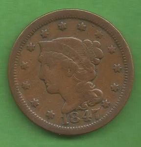 1847 BRAIDED HAIR LARGE CENT, 178 YEARS OLD!!! - Picture 1 of 2