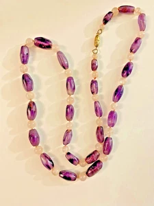 Vintage rosa Rosenquarz & lila Amethyst Perlen Halskette 30 cm lang - Bild 1 von 4