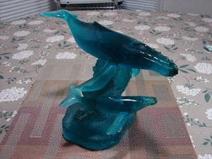 Robert Wyland Lucite Skulptur Buckelwal & Kalb signiert 1990 selten - Bild 1 von 12