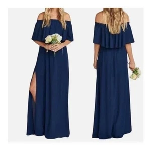 Maxi Vestido Show Me Your MuMu Hacienda Azul Marino Crujiente XS NUEVO CON ETIQUETAS - Imagen 1 de 9