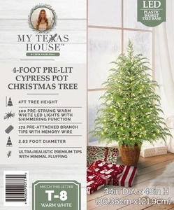 My Texas House 4FT Pre-Lit Cypress Pot Artificial Christmas Tree 4 Foot NEW - Picture 1 of 7