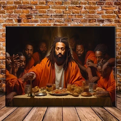 Arte de parede moderna em lona Jesus preto afro-americano A Última Ceia 16x24 - Imagem 1 de 2