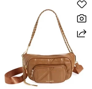 Steve Madden Quilted Brown Crossbody Sling Bag Gold Chain Strap Lamby Waist pack - Bild 1 von 16
