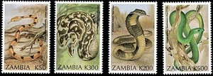 ZAMBIA 1994 SERPIENTES SC#639-42** REPTILES, ANIMALES 💲ENVÍO GRATUITO💲💲💲 - Imagen 1 de 1