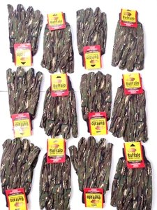 12 Pair Pk. Buffalo Camo Jersey Work Gloves w/ Lining. 55% Ramie & 45% Cotton. - Picture 1 of 7
