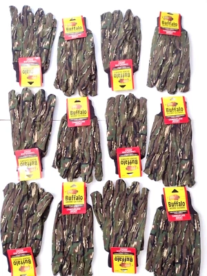 12 Pair Pk. Buffalo Camo Jersey Work Gloves w/ Lining. 55% Ramie & 45% Cotton.  - Image 1 of 4