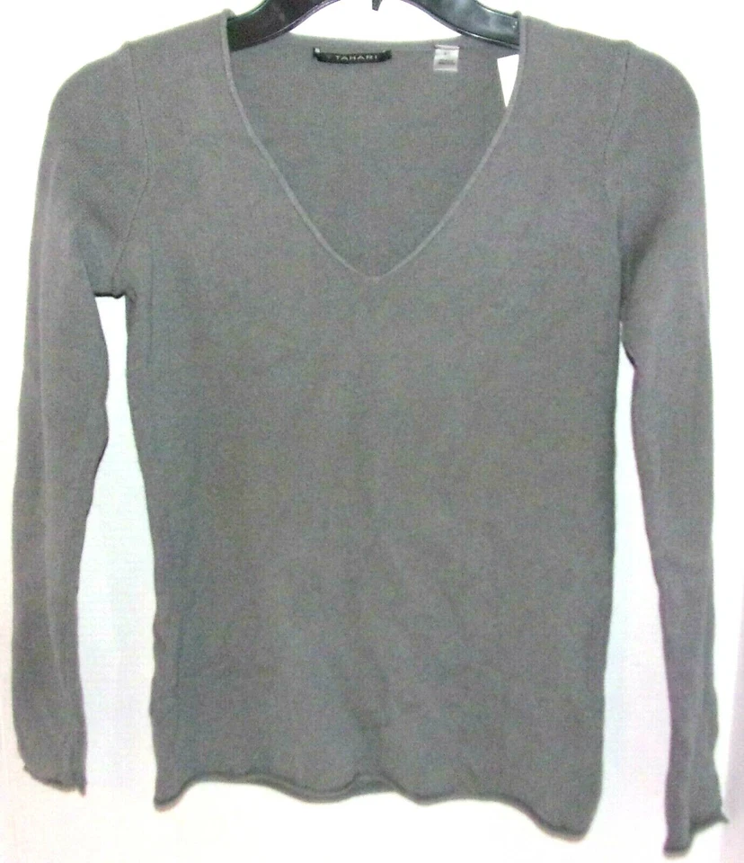 TAHARI CHARCOAL GREY V NECK PULL OVER SWEATER TOP XS