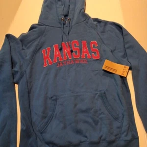 Blue 84 Kansas Jayhawks Hoodie Mens Large Blue Stitched Letters Drawstring NWT - Picture 1 of 13
