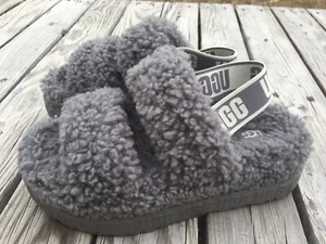 UGG 1120876 Oh Fluffita Platform Gray Fur Lined Sandals Slipper Size 7 Woman’s - Picture 1 of 10