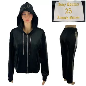 Juicy Couture TrackSuit Giacca Abbinata Pantaloni Grandi Piccoli Nero Logo Velluto Usato in Ottime Condizioni - Foto 1 di 17