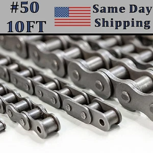 #50 Roller Chain 10 FT FEET + Free Connecting / Master Link + Same Day Shipping - Picture 1 of 3