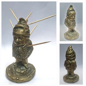 Rare & Funny Bronze lucky Gnome ToothPick Holder  12 cm h x 0,6 Cm FREE SHIPPING - Picture 1 of 4