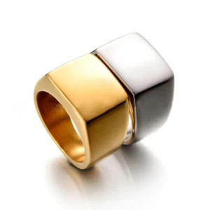 Men's Polished Square Signet Ring Stainless Steel Biker Band Jewelry Size 7-14 - Photo 1/38