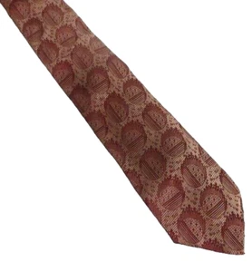 VTG Men's Tie Burgundy Tan Unbranded Mid-Century Modern Design Circles Stripes - Picture 1 of 6