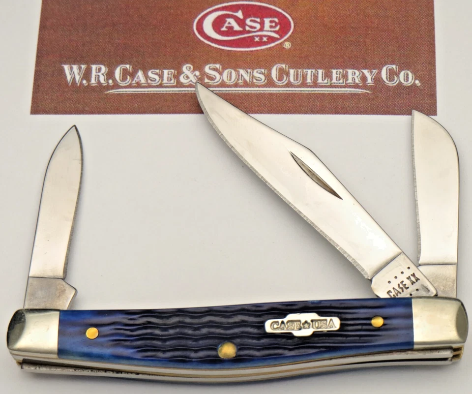 Case XX USA 2022 Stamp 6344 SS Small Stock Knife Jigged Blue Bovine Bone Handles - Image 1 of 4