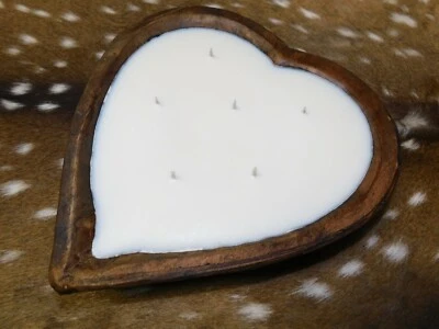 Carved Wooden Heart Dough Bowl Soy Wax Candle Scented SEA SALT ORCHID 3LB Wood - Image 1 of 3