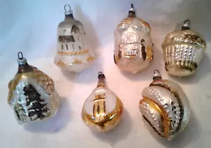 Set 6 ornamenti vintage in vetro mercurio oro, perla e argento - con Germania - scatola USA - Foto 1 di 17