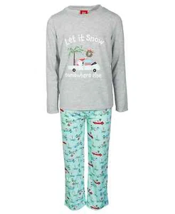 Family PJs Kids Size 4-5 Grey/Green Long Sleeve Tropical Santa Family Pajama Set - Picture 1 of 3