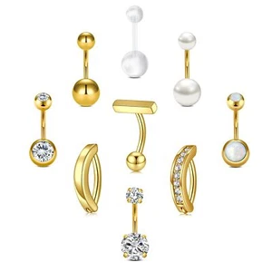 14G Belly Button Ring for Women, Stainless Steel CZ Opal Pearl Belly Button P... - Picture 1 of 2