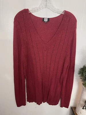 Studio 1940 XL Rojo Cuello en V Metálico Manga Larga Suéter Acanalado Elástico Fino Foto 1 de 4