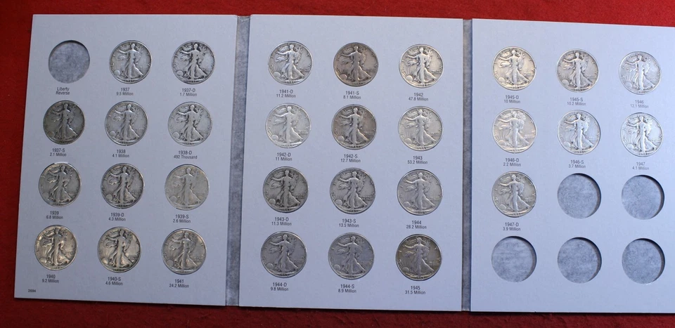 Walking Liberty Half Dollars 1937-1947 G-XF New Harris Folder Complete WL45 - Image 1 of 4