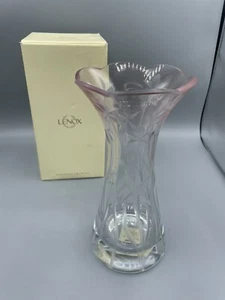 LENOX "Floral Spirit"Lead Crystal Etched Glass 9" Pink Fading To Clear Vase. - Picture 1 of 5