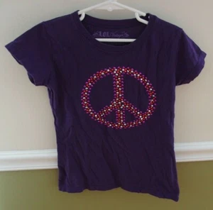 LOL Vintage M 7 8 Girls Peace Sign Shirt purple bling GUC summer L.O.L. - Picture 1 of 1
