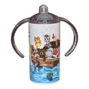 12oz 2 in 1 Stainless Steel Dual Lid Sippy Cup~Noah’s Ark~Baby Animals~fish~Bird - Picture 1 of 4