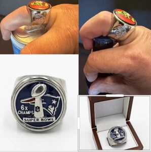 NE Patriots 6X Super Bowl Champ deCAPitator Ring Bottle & Can Opener! Sizes 6-15 - Picture 1 of 5