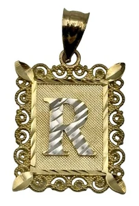 Authentic 10K Yellow Gold Letter R Square Initial Pendant - Picture 1 of 7