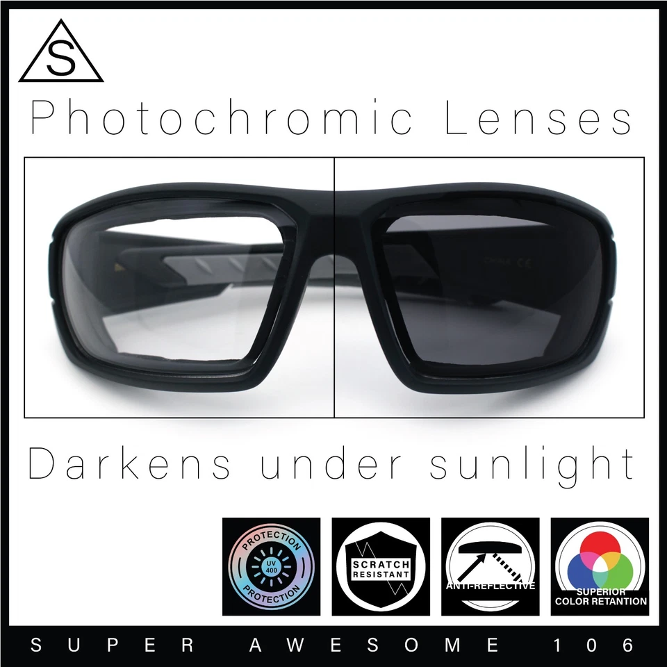 Gafas de sol Choppers con lentes fotocromáticas acolchadas de espuma para hombre envolventes rectangulares para motociclista Foto 1 de 2